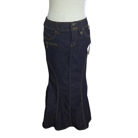 Y2K Bisou Bisou Women's Mermaid Rocker Maxi Skirt Dark Denim Boho Sz 4 - Picture 3 of 9